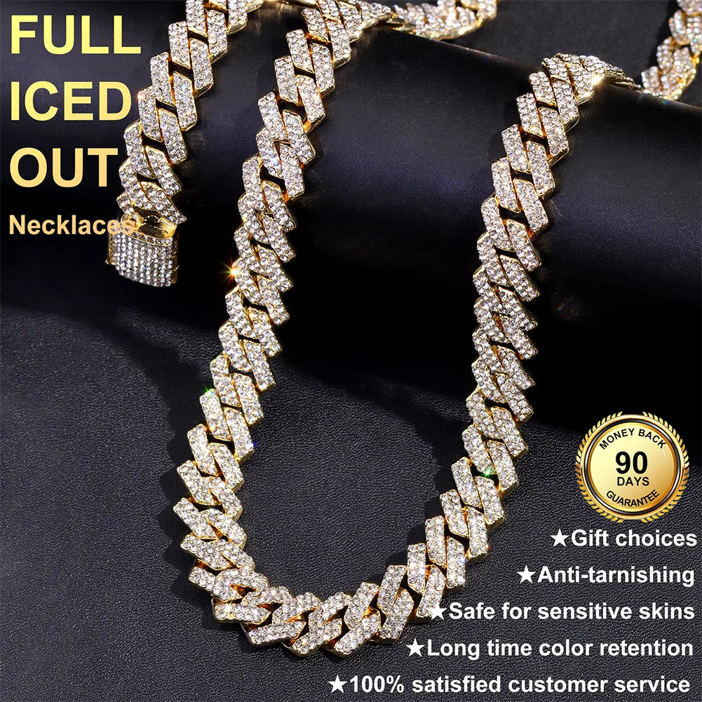 2Pcs Punk Crystal Cross Ankh Tennis Chain Iced Out Prong Cuban Link Chain Necklace For Men Women Rapper Necklaces
