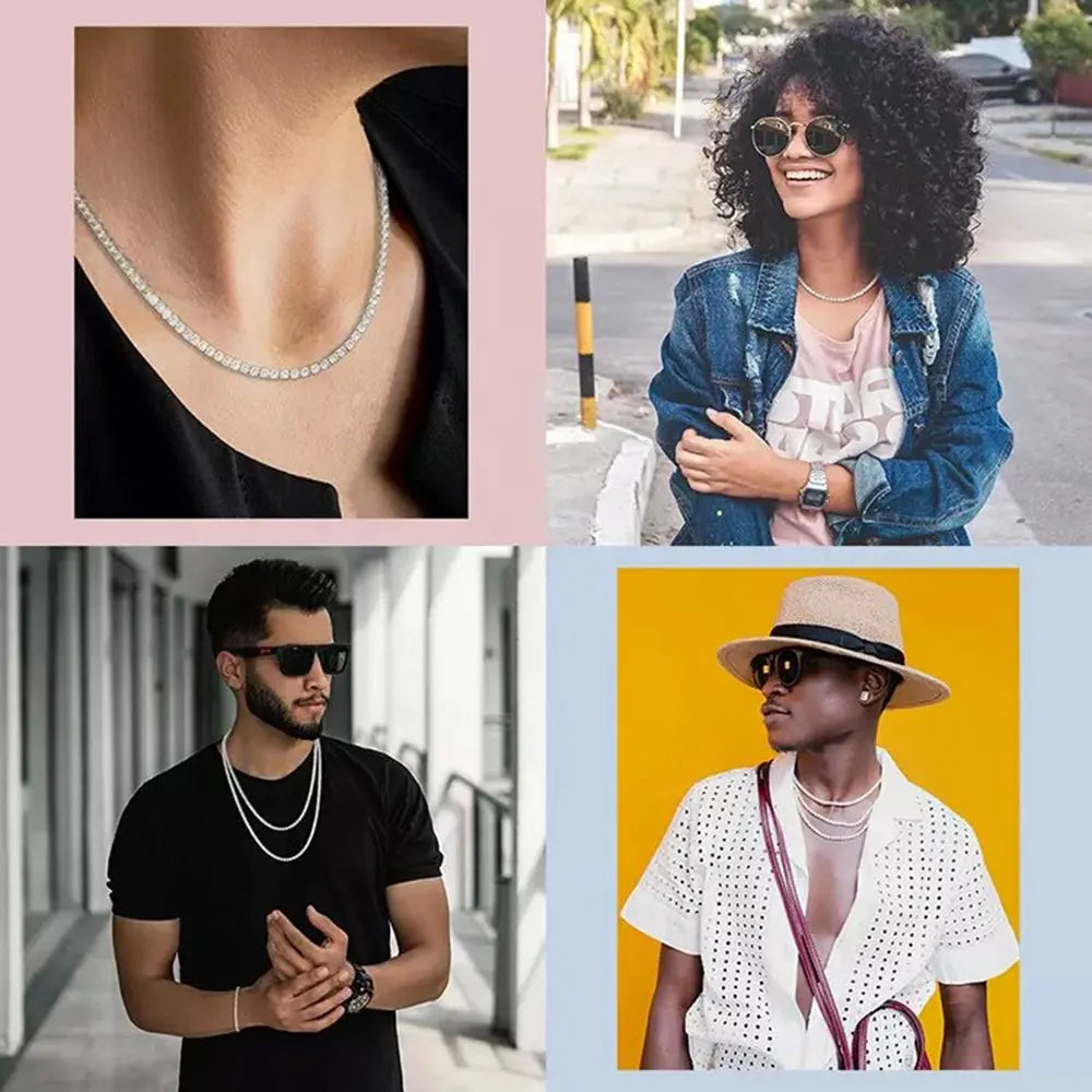 Fashion Jewelry 3mm 4mm 5mm Hip Hop Iced Out Tennis Chain Copper Material Men Rock Necklace Women Bling Zircon Jewelry