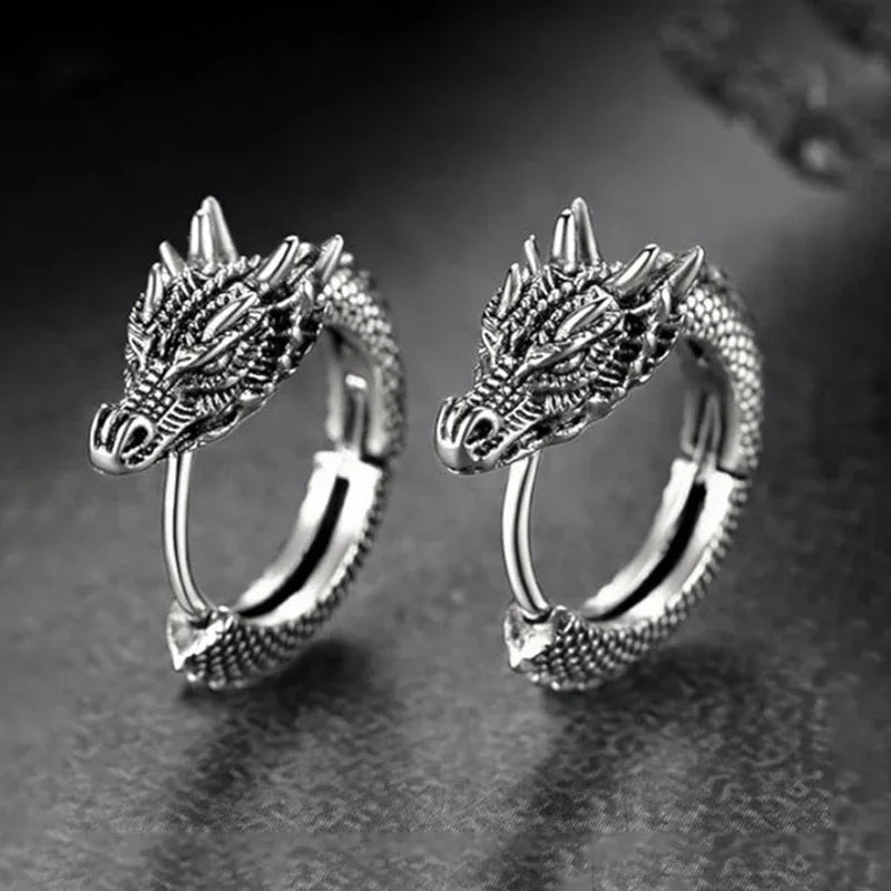 Dragon Head Hoop Earrings for Men — Stainless Steel