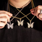 Cross Pendant Necklace Iced Out Butterfly CZ
