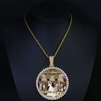 HHIOK Customized Necklaces Circle Chain Picture Personalized Diamond Memory Pendant with Photo Wing Design Gift for Men