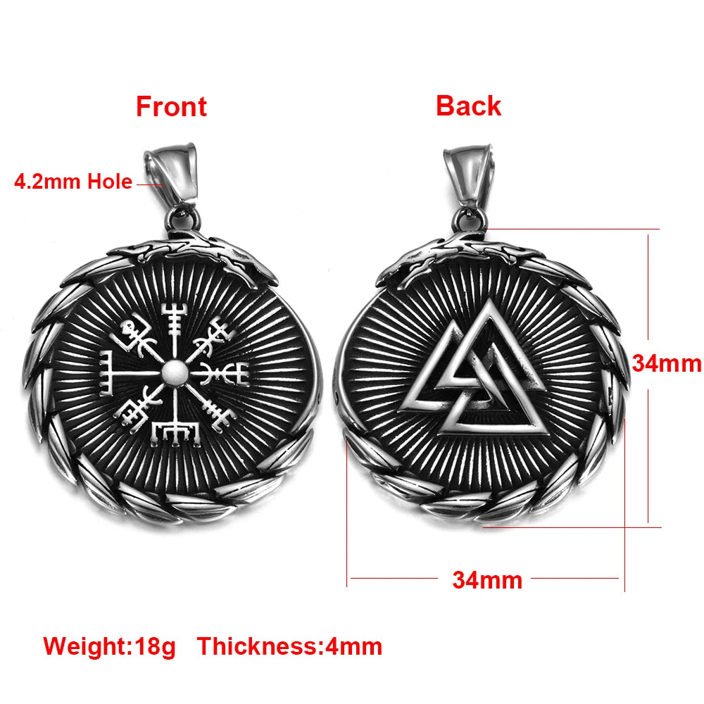 Norse Viking Rune Round Pendant Necklace — Stainless Steel