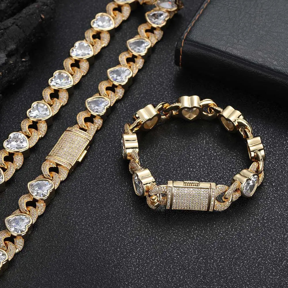 Iced Out Heart Cuban Bracelet 12MM Stainless Steel
