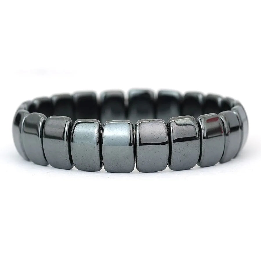 Geometric Hematite Bracelet for Men Biker Jewelry Grey Metal Energy Stone Therapy Punk Style Bangle for Him