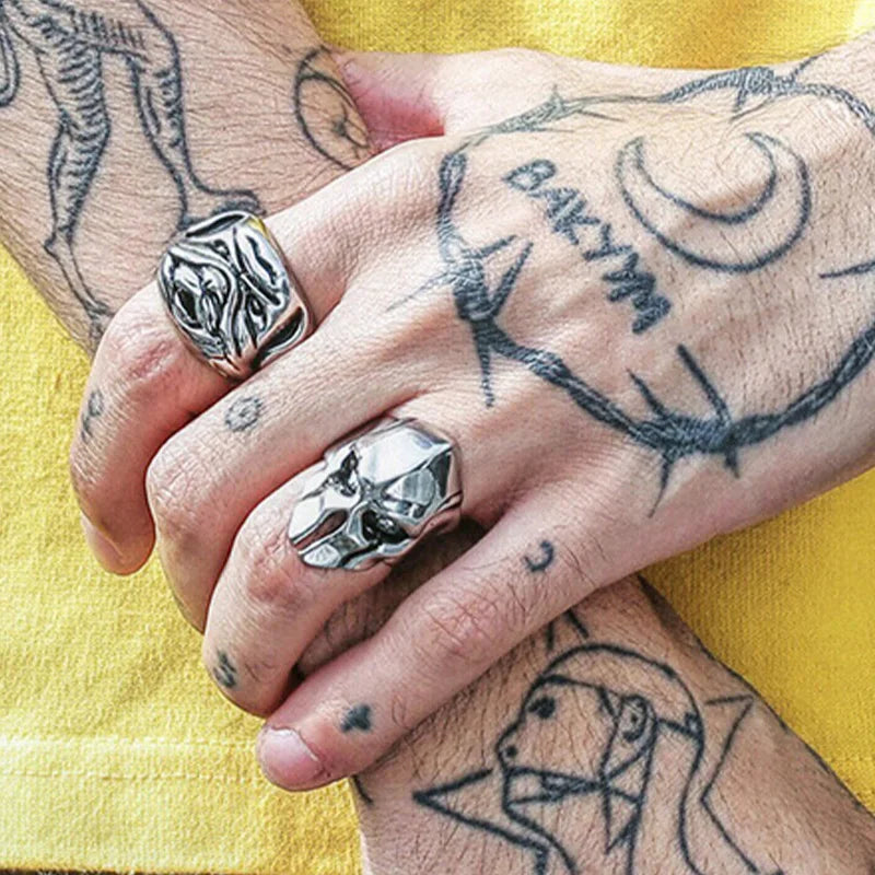 Retro Spartan Mask Large Ring For Men Punk Gothic Rock Hiphop Open Ring Biker Accessories Designer Jewelry Gift For Man