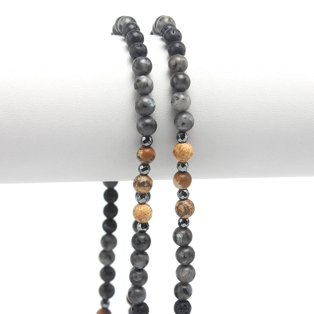 6mm Natural Map Stone Black Shimmerstone Hematite Necklace for Men and Women