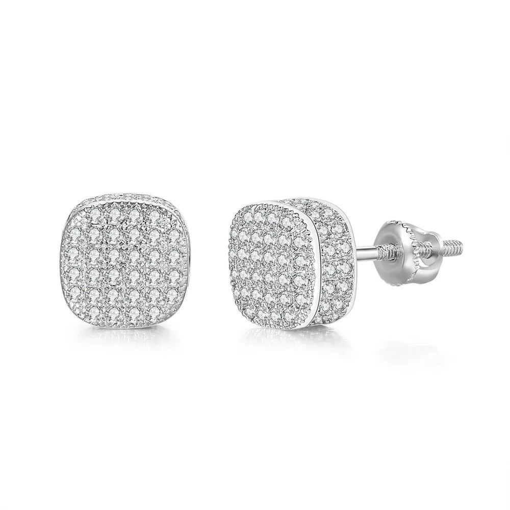 Iced Out Round CZ Piercing Stud Earrings for Men and Women
