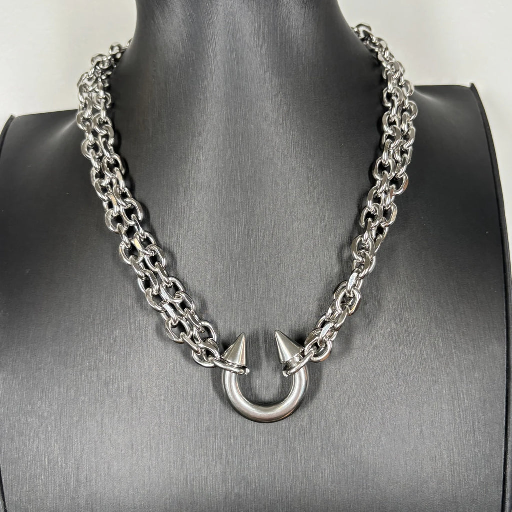 Gothic Big Piercing Spiked Choker Necklace — Stainless Steel