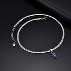 Blue Stone Cuban Pendant Necklace — SS