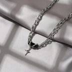 Silver Cross Pendant Chain Necklace Titanium Steel