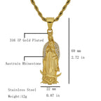 Religious Virgin Mary Pendant Amulet Necklace Stainless Steel Christian Jewelry rhinestone Prayer For Women Collar