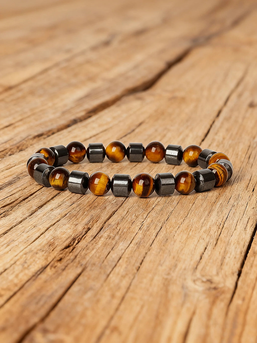 Hematite Stone Bracelet Handmade Woven with Gold color Spacers Cylinder Beads Leather for Energy Protection Reiki Charm Jewelry
