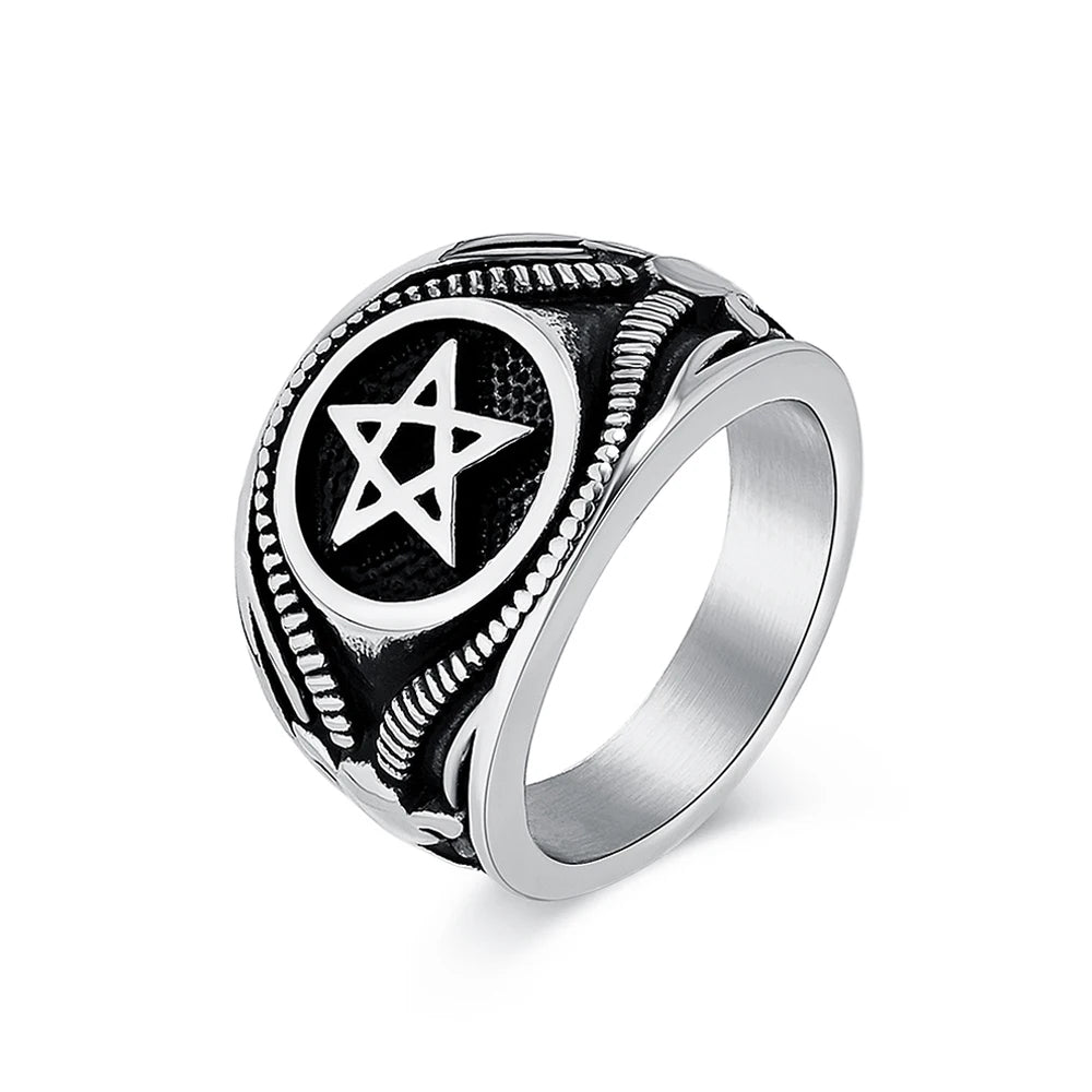 Vintage Fashion Stainless Steel Pentagram Rings For Men Women Gothic Biker Goat Devil Demon Ring Party Jewelry Gifts Wholesale