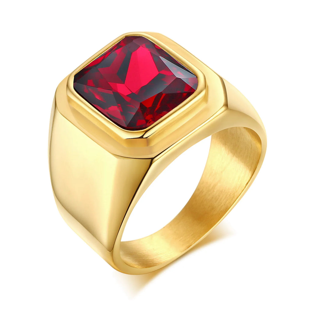 Gold Red Stone Signet Ring — Stainless Steel