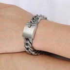 Matte Brushed Stainless Steel Men's Bracelets Black Gold Color 18MM Wide Cuban Link Chain Bracelet for Men Engraved