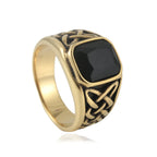 Viking Steel Ring Vintage Nordic Knot Rune Square