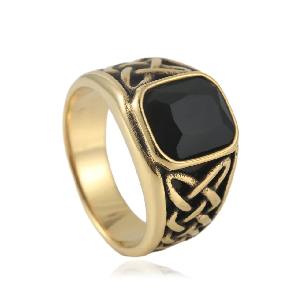 Viking Steel Ring Vintage Nordic Knot Rune Square