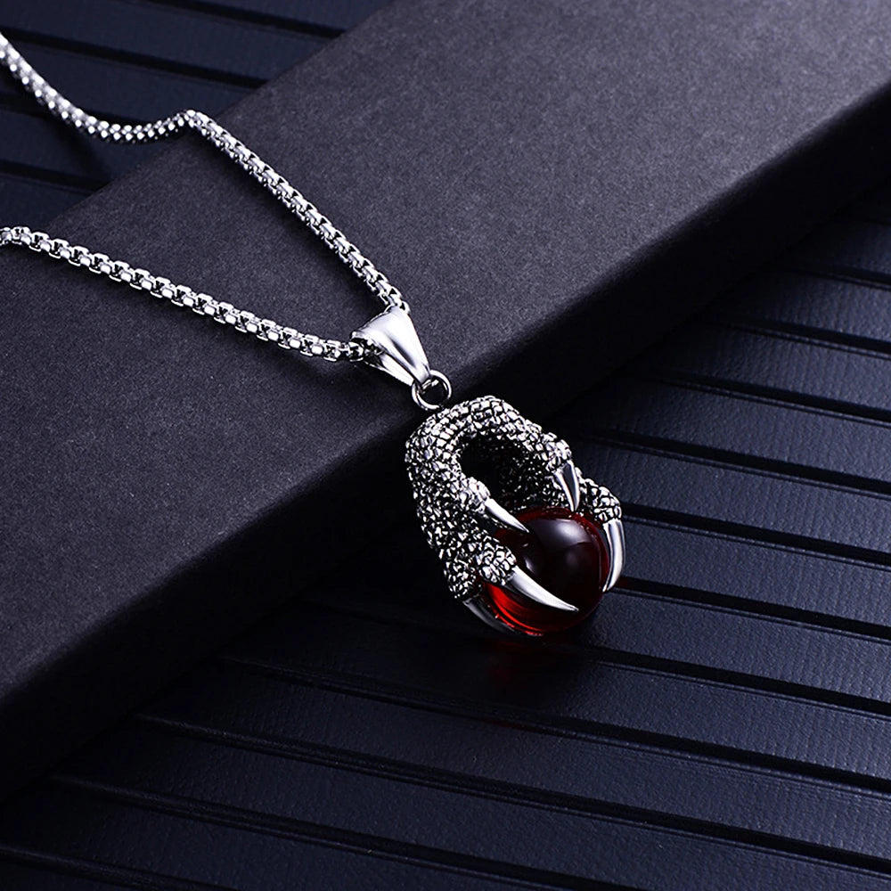 Dragon Claw Stone Pendant — Stainless Steel