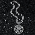 Men Hip Hop Big Rotatable US Dollar Money Sign Pendant Necklace 13mm Iced out Cuban Chain Choker Necklace Rap Rock
