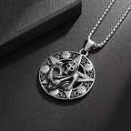 Classic Retro Hell Holy Death Sickle Round Medal Pendant Stainless Steel Necklace for Men Gothic Punk Personalized