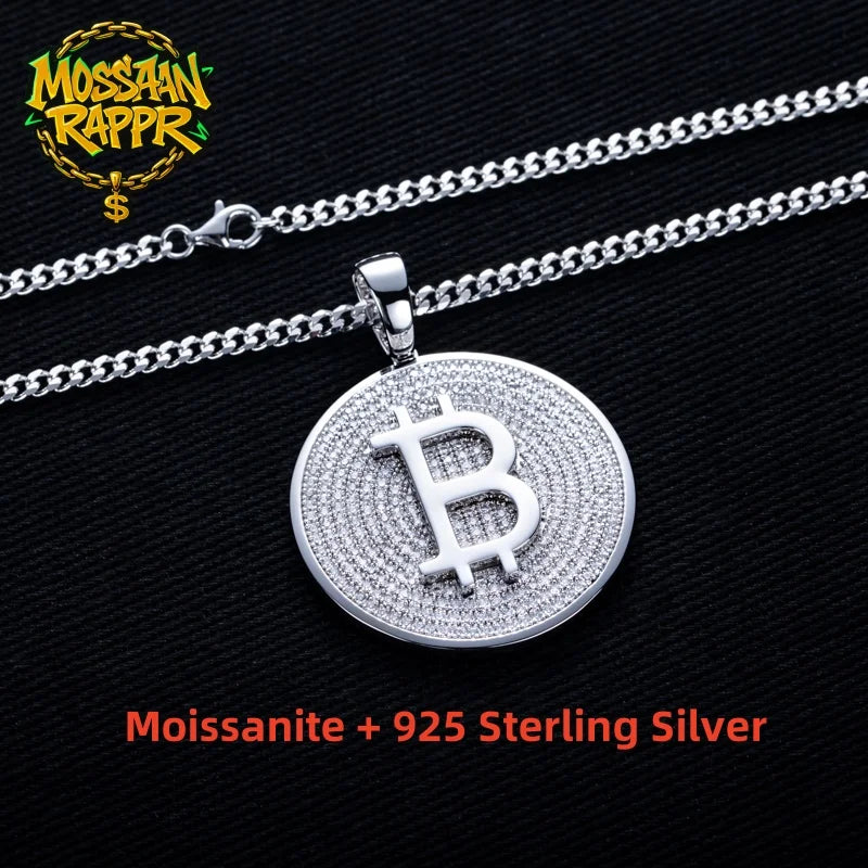 Iced Out Bitcoin Pendant — 925 Silver