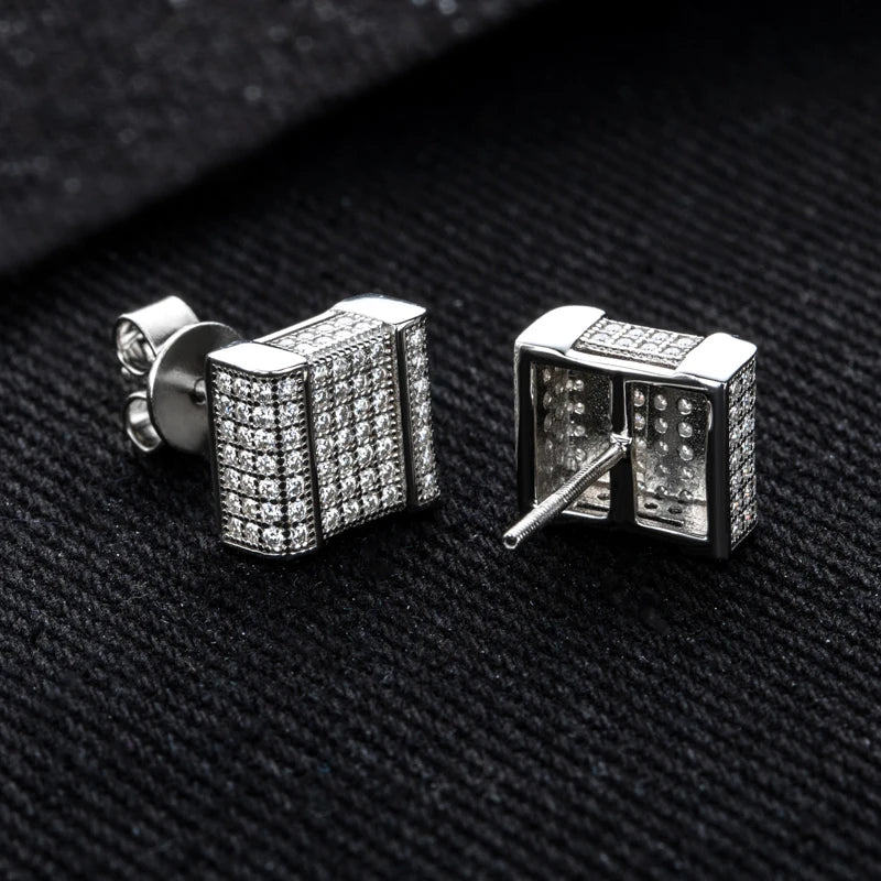 Iced Out Square Stud Earrings — 925 Silver