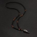 Wood Bead Arrow Pendant Necklace 8mm for Men — Black-Tone