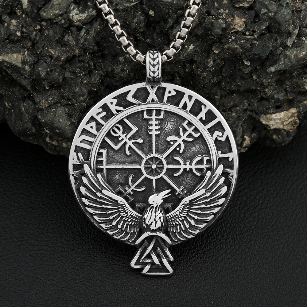 Compass Rune Pendant — Stainless Steel