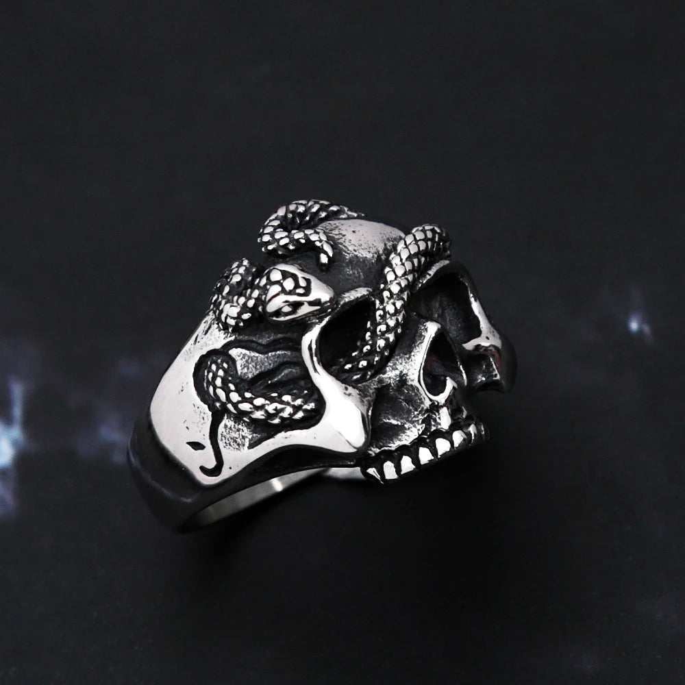 Gothic Skull Steel Ring Vintage Snake Punk Unique