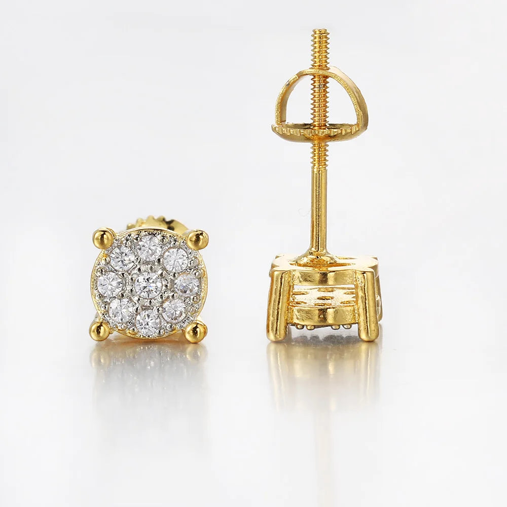Iced Out Round Zircon Earrings — Gold