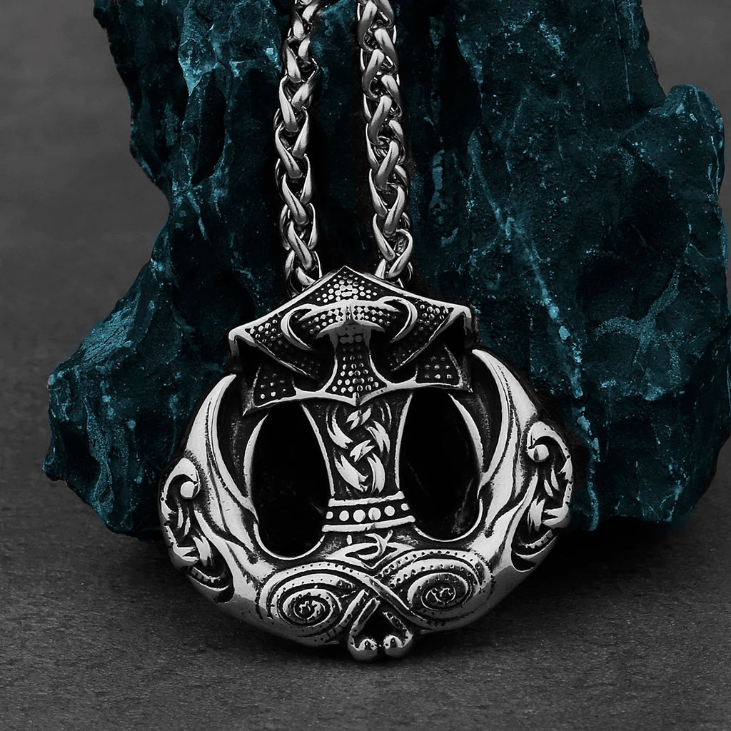 Viking Crow Anchor Pendant Necklace for Men — Stainless Steel