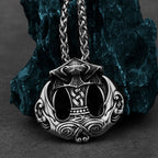 Viking Crow Anchor Pendant Necklace for Men — Stainless Steel