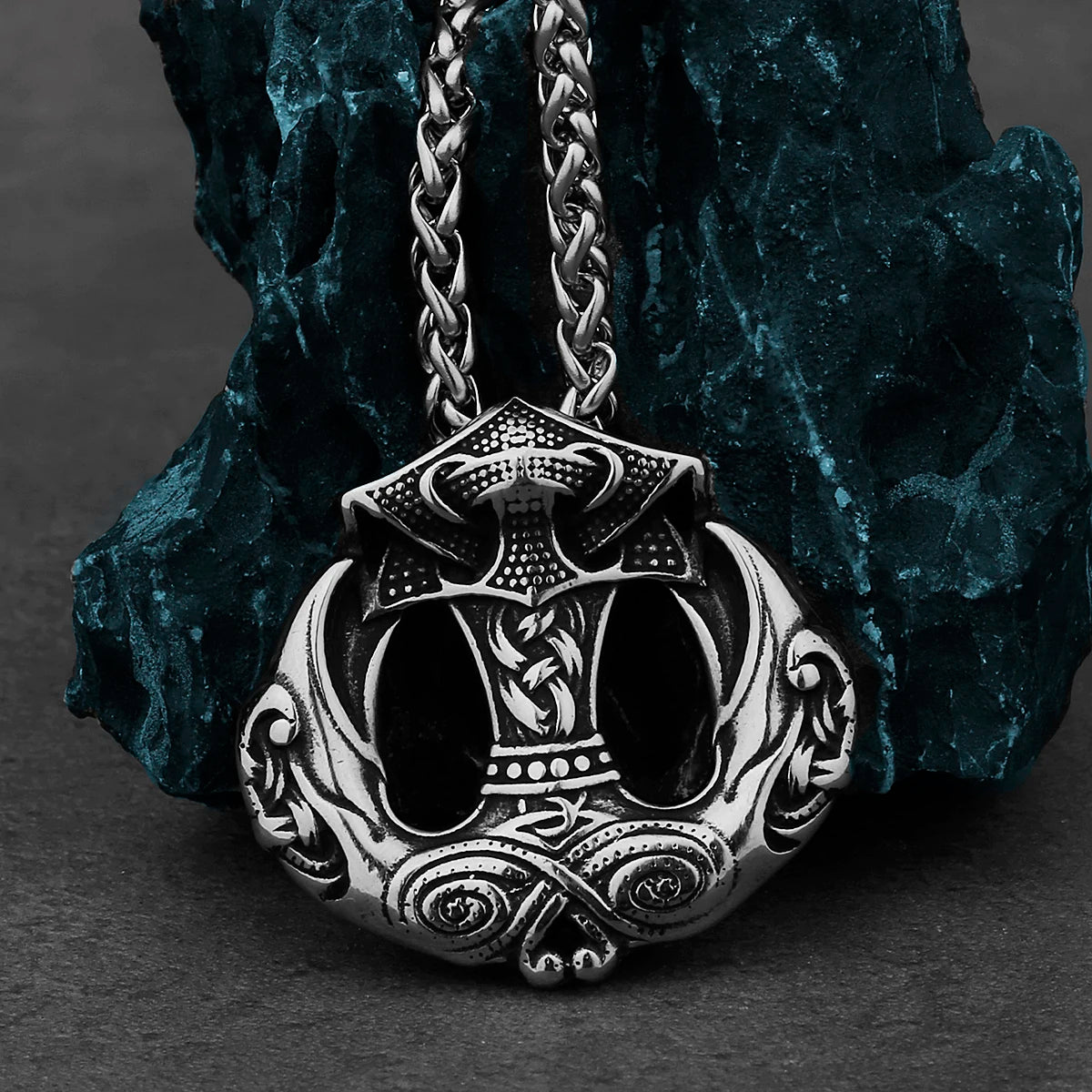 Viking Crow Anchor Pendant Necklace for Men — Stainless Steel