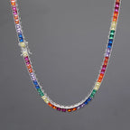 Gold Rainbow Tennis Necklace Iced Out 4MM 18K