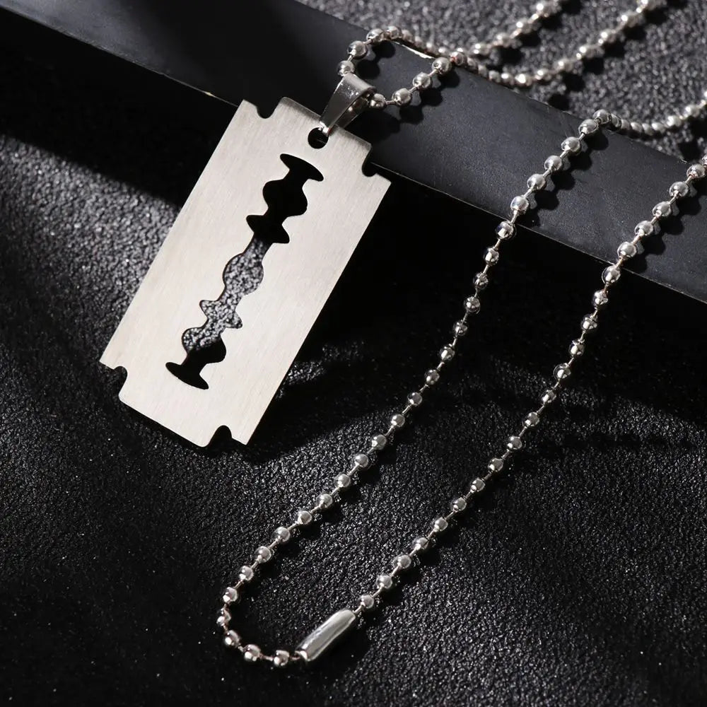 Unisex Stainless Steel Razor Blade Shaped Pendant Dogtag Necklace Brand New Dogtag Necklace Unique Razor Blade Shaped