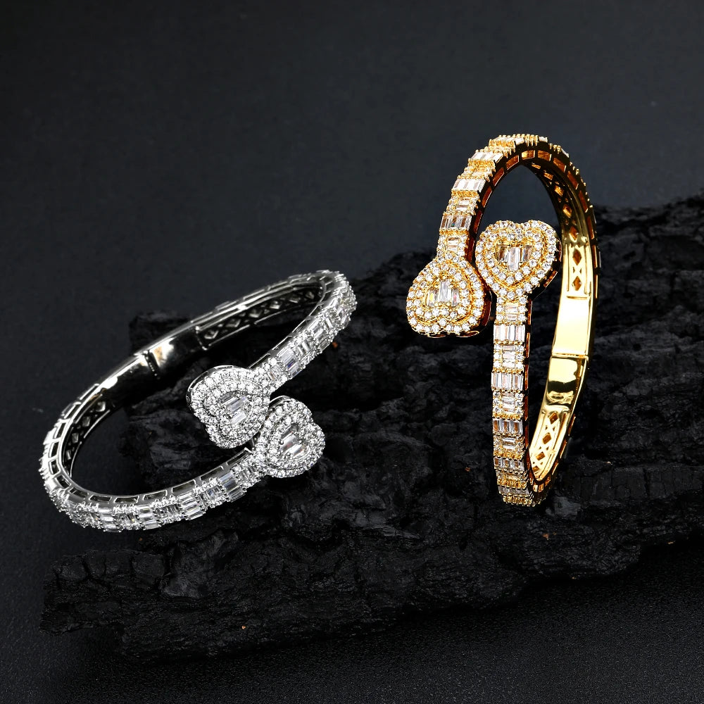 18K Gold Iced Out Heart Bracelet