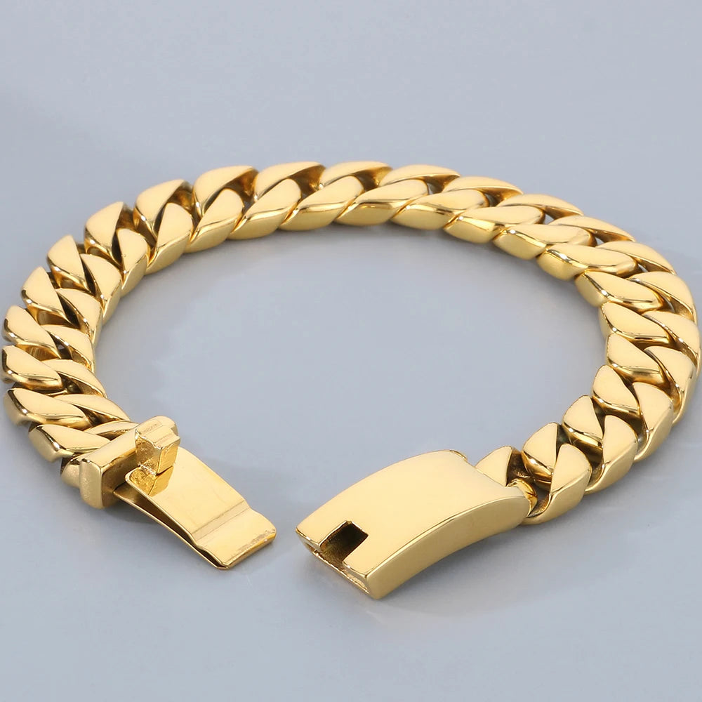 Classic 12MM Cuban Link Chain Bracelet for Man Waterproof Stainless Steel Men's Bracelets Wrist Hand Jewelry Boys Gifts