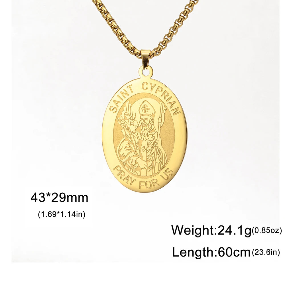 Dawapara Saint Cyprian Medal Necklace Powerful Prayers and Conjurings Michaelmas Catholic Amulet Stainless Steel Jewelry