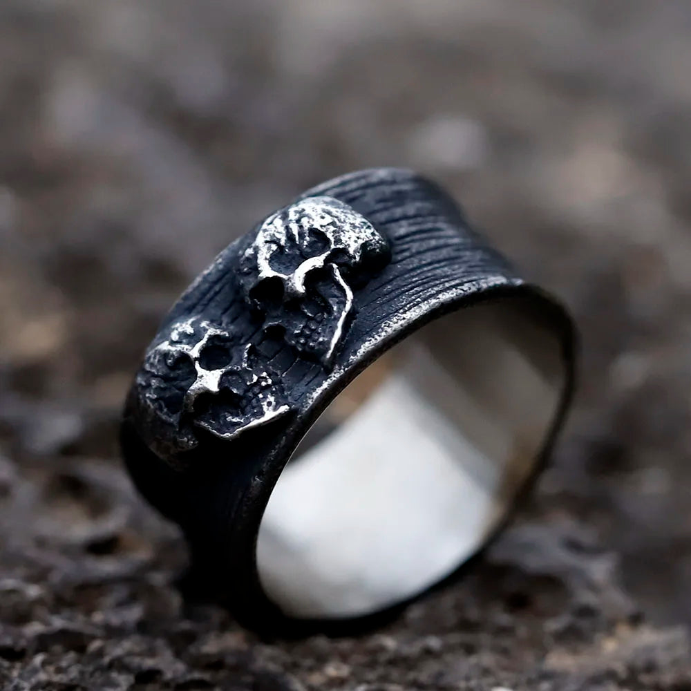 Double Head Skull Ring — Stainless Steel Gothic