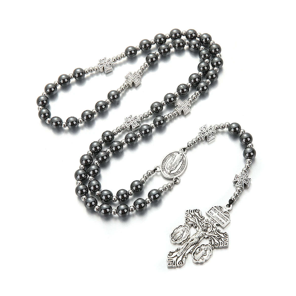 Black Hematite Cross Pendant Necklace — Zinc Alloy