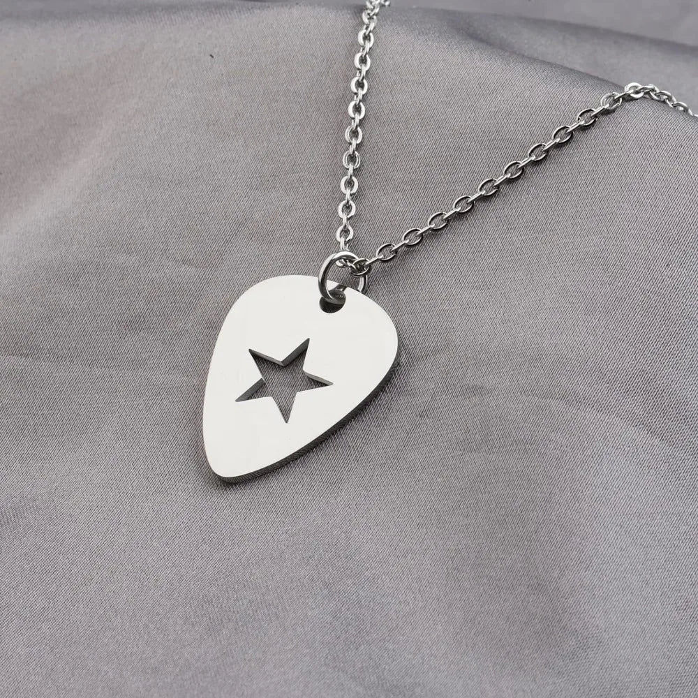Guitar Pick Star Cross Pendant — Silver