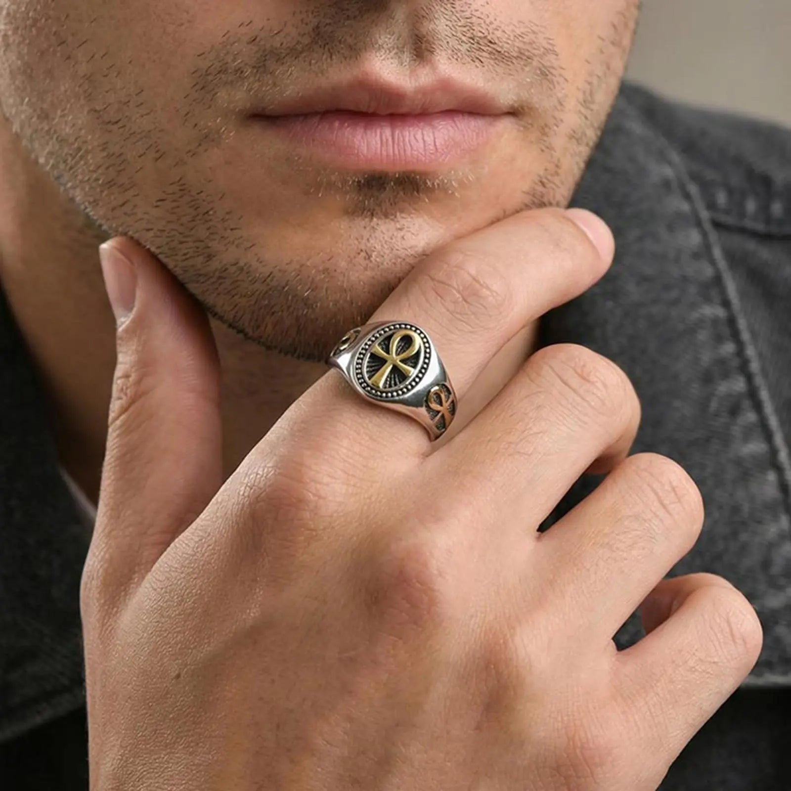 Ankh Cross Vintage Signet Ring — Stainless Steel