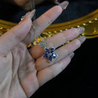 Blue Zircon Flower Necklace — Stainless