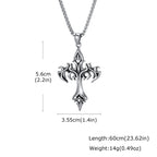 Gothic Hip Hop Flame Cross Pendant Necklace for Men, Silver Color Stainless Steel Non-fading Necklace,Waterproof