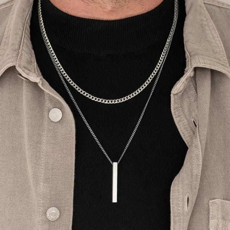 Vertical Bar Rope Cuban Chain Pendant — SS
