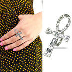 Vintage Carved Egyptian Scriptures Big Ankh Cross Finger Ring For Women Men Gothic Open Crosses Amulet Band Jewelry