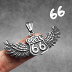 Route 66 Rider Wings Pendant — Stainless Steel