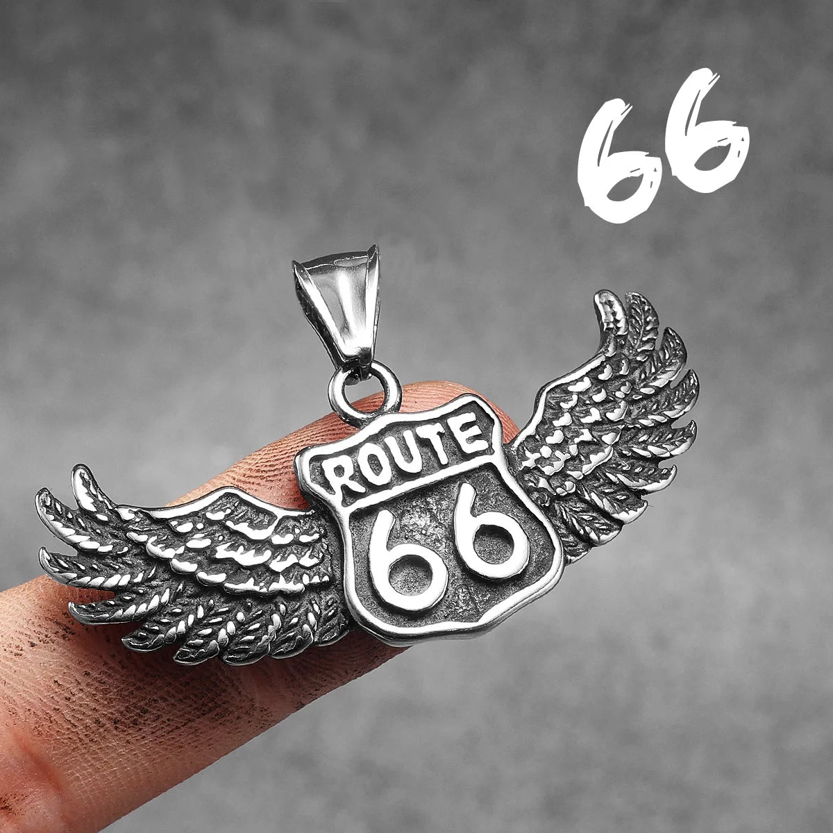 Route 66 Rider Wings Pendant — Stainless Steel
