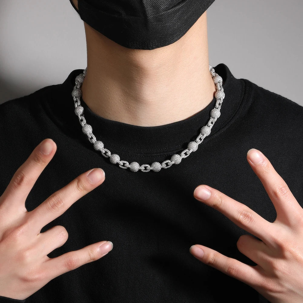UWIN 10mm Ball Bead Chain Necklace Full Iced Out CZ Link Cubic Zircon Fashion Luxurious Choker HipHop Jewelry