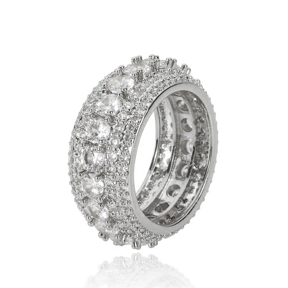 Cuban Ring Iced Out Stainless Steel 5-Row